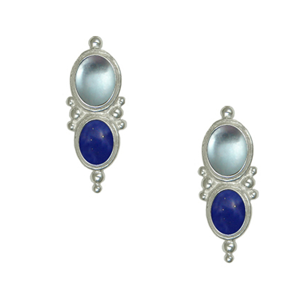 Sterling Silver Drop Dangle Earrings With Blue Topaz And Lapis Lazuli